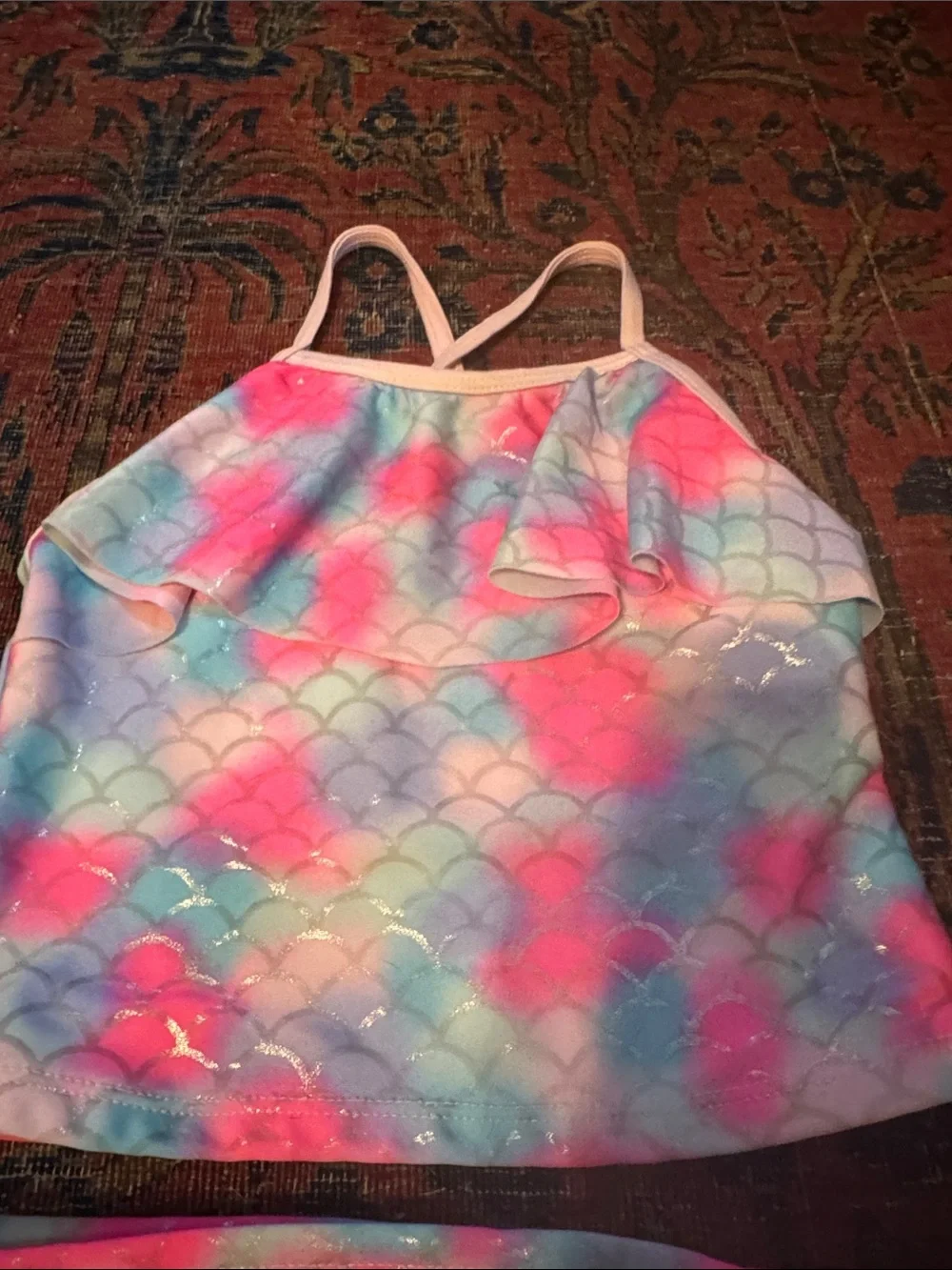 Girls Floral One-Piece Swimsuit + Pink Pastel Mermaid Tankini Set